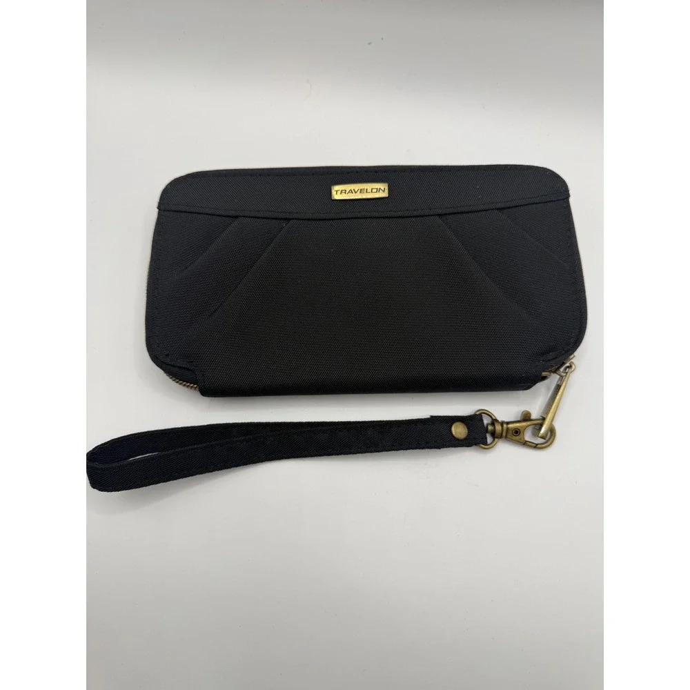 Travelon RFID Blocking Wristlet Clutch Women Black Excellent Ballistic Nylon